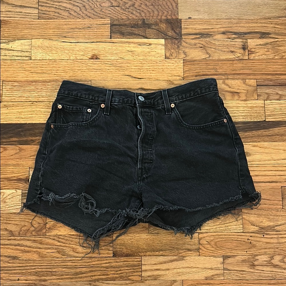 Levi's Black High-Waisted Jean Shorts with Distressed Hem